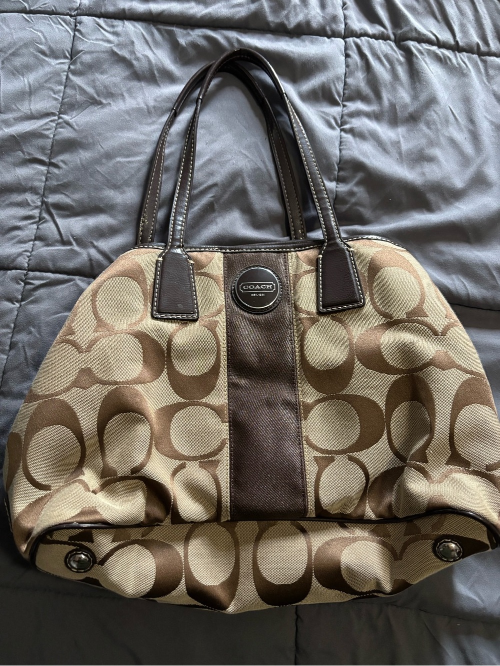 Coach Tan and Brown Signature Canvas Tote